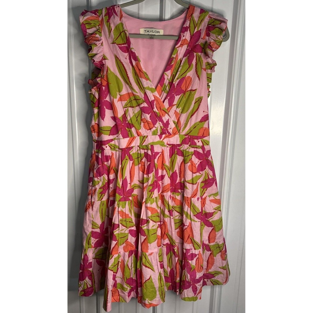 TAYLOR Pink Tropical Floral Dress Size Large